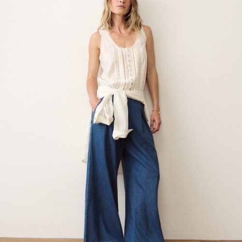 Allison Pleated Wide Leg Denim Trouser