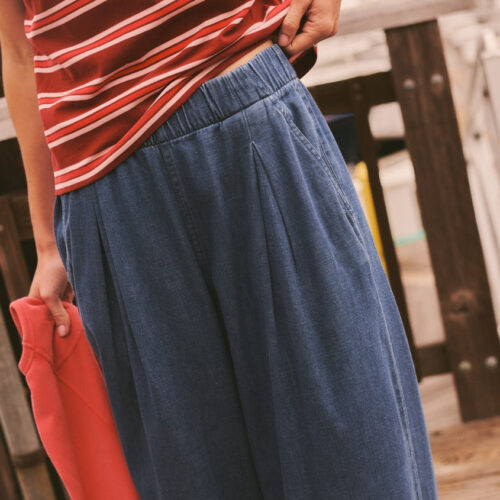 Allison Pleated Wide Leg Denim Trouser